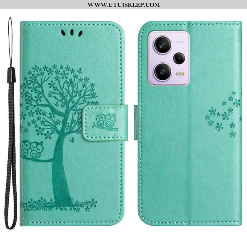 Etui Folio do Poco X5 5G z Łańcuch Drzewo Stringów I Sowy